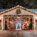 Christmas Garage Door Banner 13x6ft Santa's Workshop Elves Christmas Tree Backdrop Decor Banners for Outside Indoor Winter Door Cover Garage Wall Covering for Party Garage Decorations