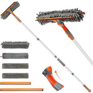 Eazer Squeegee Window Cleaner Tool, 2 in 1 Rotatable Window Cleaning Squeegee Kit with Extension Pole, 62'' Window Washing Kit, Bendable Head for Car Glass - 2 Scraper