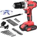 GardenJoy 20v Cordless Drill Set, Power Electric Kit Battery With Charger 30Nm 2-Speed 3/8" Keyless Chuck 24+1 Position Drill Driver screwdriver Bits with LED Electric Work Light Women DIY