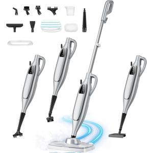 Steam Mop, 11-in-1 Powerful Handheld Steam Cleaner with 11.8 OZ Removable Tank, Detachable Steam Mops for Floor Cleaning with 23FT Power Cord, MultiPurpose Steamer for Hardwood Tile Carpets Furniture (Sliver)
