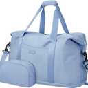 Expandable Travel Duffle Bags Weekender Overnight Bags for Women Men Hospital Bag for Women Labor Delivery with Toiletry Bag Waterproof (Large, Light Blue)