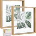 MUYE 12x12 Floating Frame Set of 2,Double Glass Rustic Square Photo Frame,Display Any Size Photo up to 12x12,Wall Mount or Tabletop Standing Natural