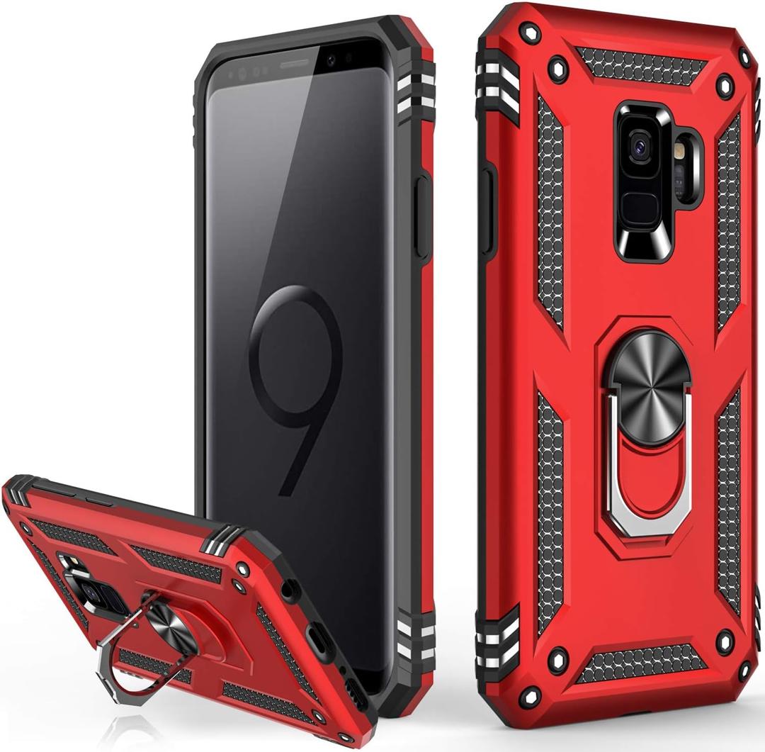 LUMARKE for Galaxy S23 FE Case with Screen Protector, Pass 16ft. Drop Tested Military Grade Protective Phone Cover with Magnetic Ring Kickstand Compatible with Car Mount Holder Red