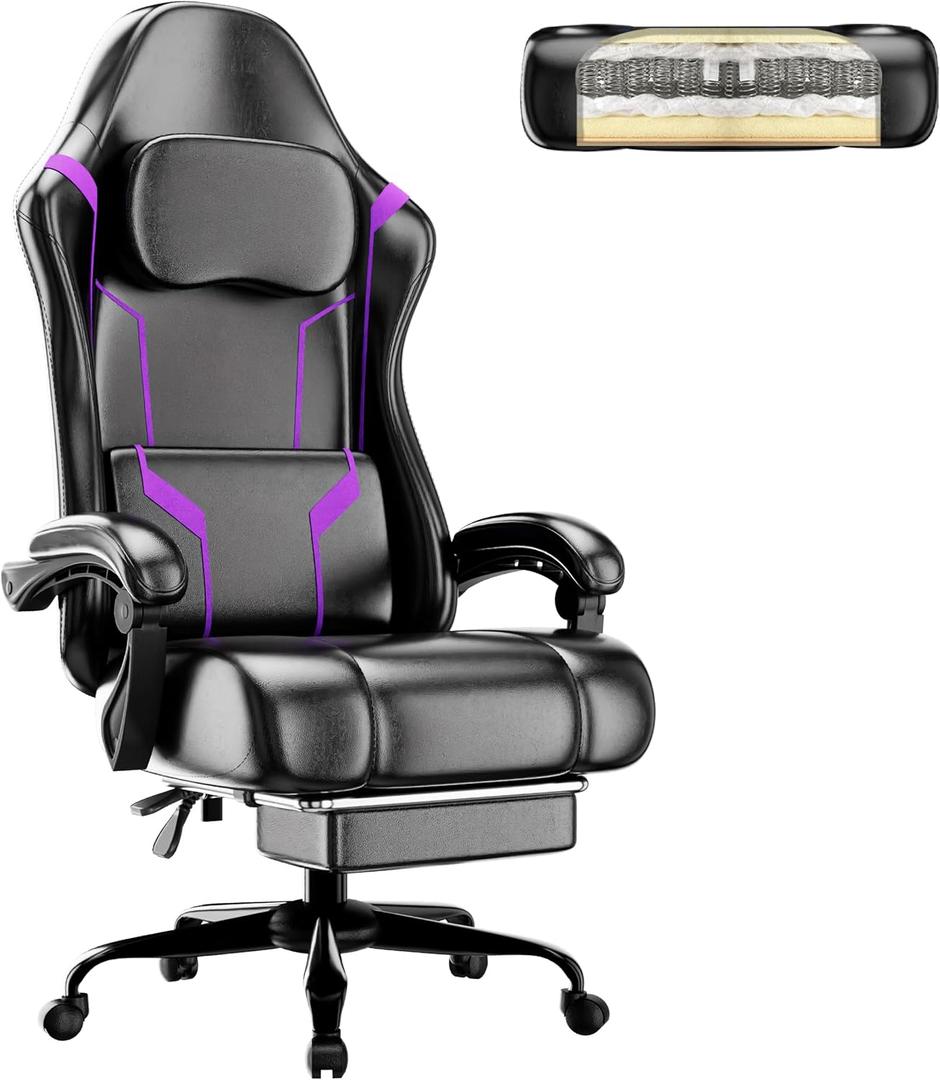 Ntiibcuy Video Game Chair for Adults, Computer Chair Gaming Chairs for Kids, Adjustable Lumbar Pillow Headrest Office Desk Chair Gamer Chair with Footrest
