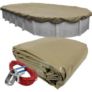 Robelle 15 x 27 ft Industrial Superior Oval Cover for Above Ground Pools | Taupe Pool Cover, 4 ft Overlap (19 x 31ft Cover Size), Solid 14 x 12 Scrim, 4.5 oz/yd2, Style: 601527-4A