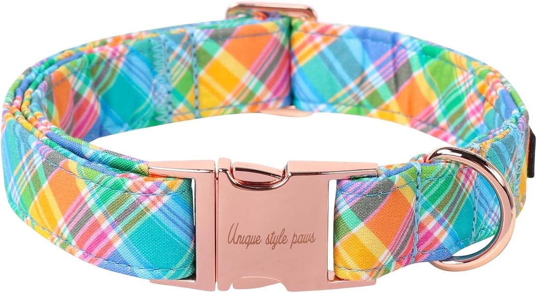 Unique style paws Easter Dog Collar Plastic Buckle Puppy Collar Colorful Plaid Puppy Collars for Small Medium Large Boys Girls Dogs (XL)