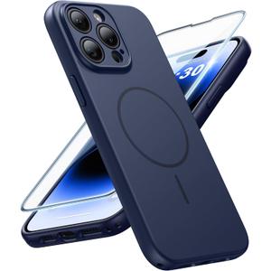 FNTCASE for iPhone 14 Pro Max Case Blue: [Compatible with Magsafe] Solid Matte Magnetic Phone Cover with [Full Camera Protection] [Screen Protector] 14FT Military Grade Shockproof Protective