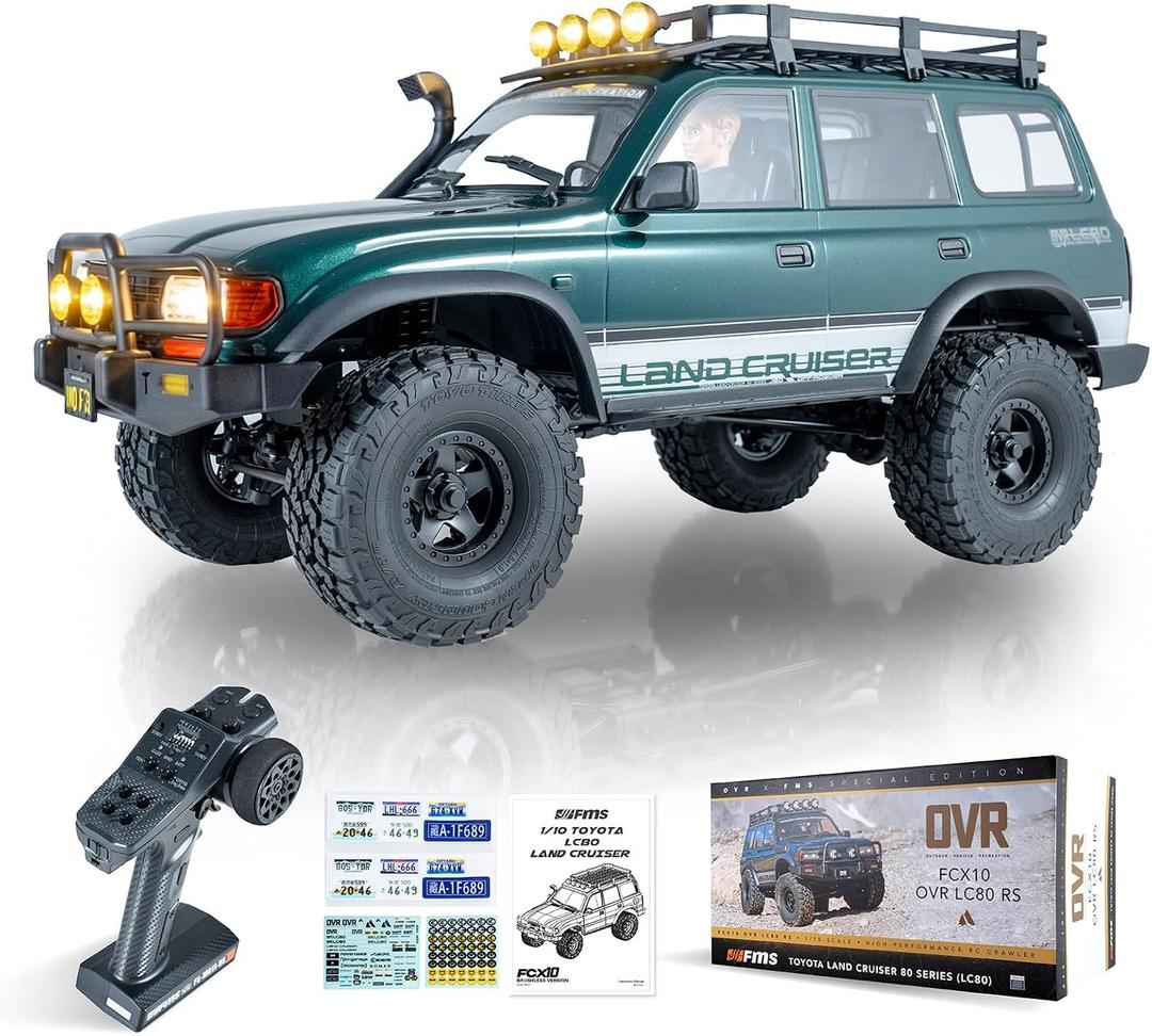 FMS 1/10 LC80 Brushless RC Crawler, FCX10 Toyota & OVR RC Rock Crawler with Lighting and Two-Speed, Hobby Grade Offroad RC Car for Adults, RS (Green)
