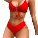 Meetall Women's High Cut String Triangle Bikini Set Swimsuits Sexy Bathing Suits 2 Piece (Maroon Red, XL)