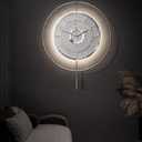 Large Luxury LED Backlit Wall Clock – Pendulum Roman Numeral Metal Ring, Silent Non-Ticking Decorative Clock for Living Room Bedroom Entryway, Modern Halo Glow (Crystal Silver)