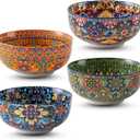 Porcelain Bowl Set of 4, 24 oz, 6 Inche Deeply Bohemia Bowl Set Large Ceramic Bowl Spaghetti Bowl, for Salad Pasta Soup Cereal Oatmeal Fruit, Microwave & Dishwasher Safe Gift Handmade-Style Print