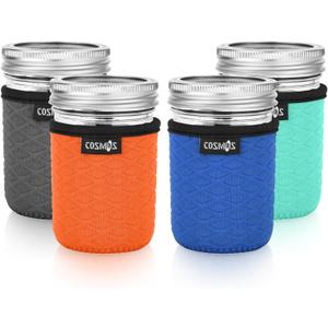 Cosmos 4 Pcs Neoprene Mason Jar Sleeve Cover for Regular Mouth Jar, Insulated Glass Jars Cover Canning Sleeves Glass Container Protector Holder for Home Kitchen Storage (For 8 OZ Jar)