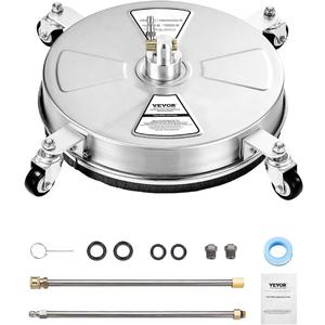 VEVOR 15" Pressure Washer Surface Cleaner, Stainless Steel Pressure Washer Attachments with 4 Wheels, 4000 Max PSI, 1/4 Quick Connector, 2 Spray Nozzles, 2 Extended Wands for Concrete, Patio, Deck