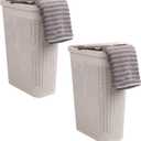 Mind Reader 40L Slim Laundry Hamper with Lid, Narrow Clothes Baskets, Set of 2, Ivory