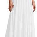 Long Maxi Floor Lengh Chiffon Skirt Elastic High Waist Bridesmaid Skirt (Small-Medium, White)