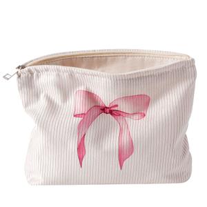 Cute Soft Corduroy Zipper Makeup Bag for Purse, Coquette Aesthetic Pouch with Pinkbow Pattern for Women Girls, Brushes Storage Travel Cosmetic Bags(04Colourful Bow)