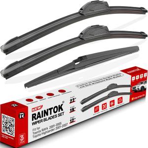 RAINTOK Windshield Wiper Blades Replacement for Toyota Highlander 20012007 / Toyota RAV4 20012005 Original Factory Quality Front Rear Wipers Blade Set for My Car  22" 19" 12" (Pack of 3)