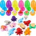 12 Pack Easter Eggs with 3D Printed Toys Easter Egg Fillers 3D Mini Sea Animals for Basket Stuffers Basket Essentials Egg Hunt Easter Gifts for Boys Girls