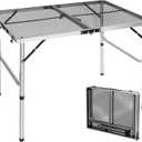 REDCAMP 36x24 Folding Grill Table for Outside, Lightweight Portable Metal Aluminum Outdoor Grill Table with Adjustable Height Legs, Great for Camping Picnic Cooking BBQ, Silver 3ft