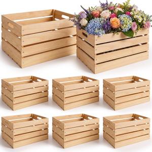 Weysat 6 Pack Large Wood Crates Box for Storage 16 Inch Unassembled Wooden Milk Crates with Handles Decorative Nesting Box for Display Unfinished Rustic Decor DIY Office Home Retail Art Craft(Wood)