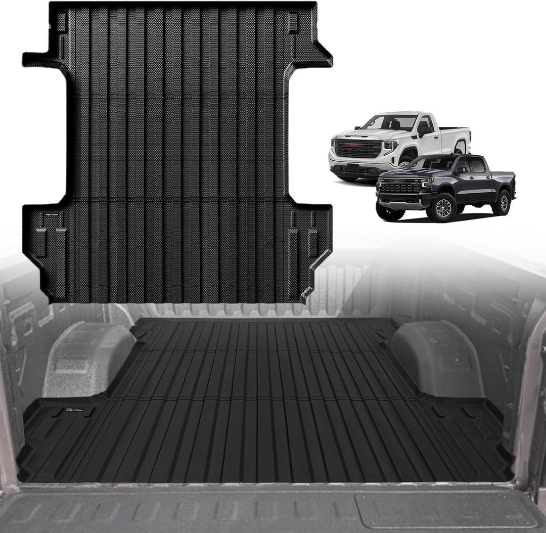 TripleAliners Truck Bed Mat Compatible with 2019-2024 2025 Chevy Silverado/GMC Sierra 1500 Accessories 5'8'' Vehicle Bed Perfectly Flush All Weather Protection TPE Heavy Duty Pickup Cargo Mat