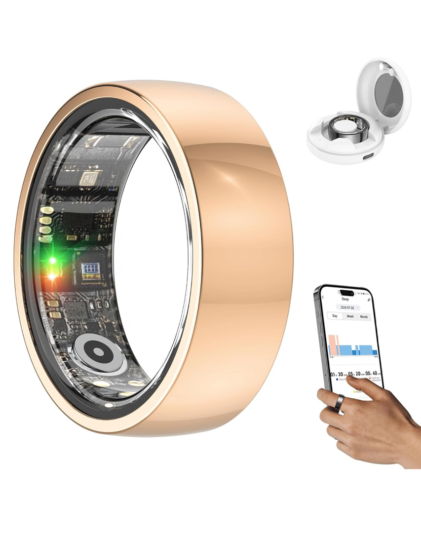 2025 Upgraded Smart Ring Health Tracker for Women Men, IP68 Waterproof Fitness Ring with Sleep Tracker/Step Tracker/Heart Rate/Blood Oxygen/Distance/Calories, No Subscription, Charging Case, Size 9