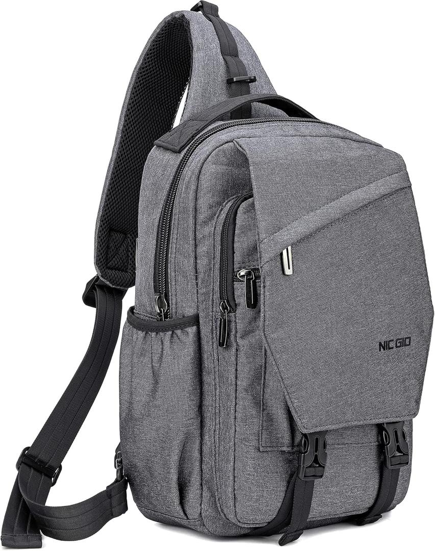 NICGID Sling Bag Backpack, 13.3'' 14.1'' Laptop Bag Crossbody Shoulder Chest Backpacks Travel Outdoors for Men Women (Grey)