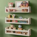 NATURE SUPPLIES Set of 3, 16.4 inch Nursery Book Shelves Made of Solid Wood for Books, Toys, Decor, Wall Kids Bookshelf, Floating Shelf, Ideal Storage for Nursery or Playroom Organization,Whitewashed