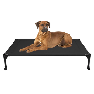 Veehoo Outdoor Elevated Dog Bed Large Sized Dogs, Large Cooling Raised Dog Cots Beds Training Platform Off Ground Hammock with Breathable Mesh, No-Slip Feet, 42"x30", Black