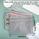 20 Pack Mesh Zipper Pouches A4 Size, Double Layer Mesh Storage Bags with Zipper Handle for Organizing Documents, Cosmetics, Toiletries, Office Supplies, Travel Essentials and Home Organization