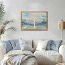 Framed Tree of Life Wall Art Pictures for Living Room, Modern 3D Textured Blue White Beige Tree Painting, Minimalist Nature Wall Decor for Bedroom, Bathroom, Office Home Decor 16x24 inch