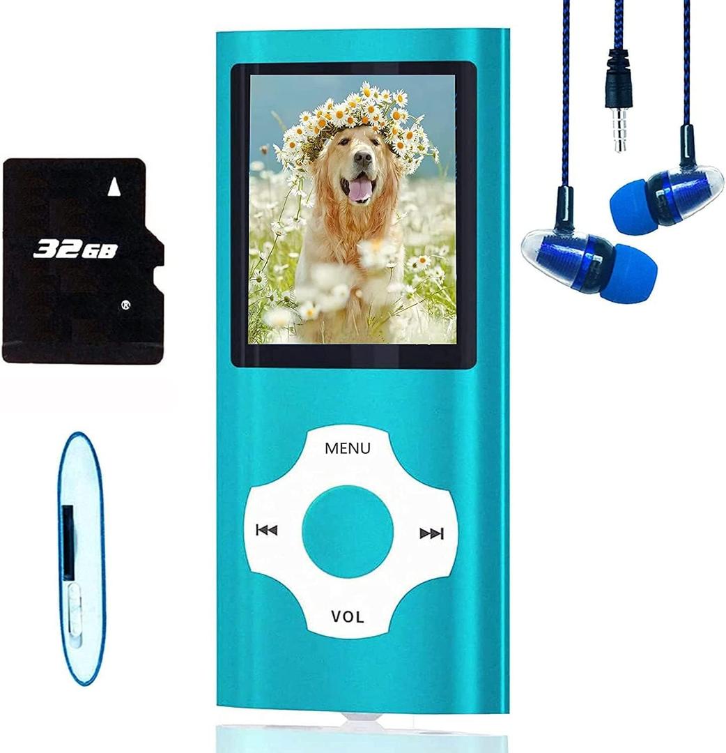 MP3 Player, Hotechs MP3 Music Player with 32GB Memory SD Card Slim Classic Digital LCD 1.82'' Screen MINI USB Port with FM Radio, Voice Record (Blue)