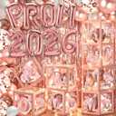 100Pcs Pink Prom Decorations 2026 - Prom 2026 Balloon Boxes Balloon Banner Foil Fringe Curtain with LED Lights Prom Send Off Decorations 2026 (Pink Rose Gold)