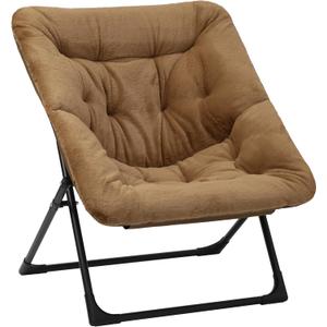 Comfy Saucer Chair for Adults, Soft Faux Fur Bedroom Chair, Accent Dorm Chairs, Flexible Living Room Reading Chairs, Oversized Folding Seat for Teens, X-Large, Brown