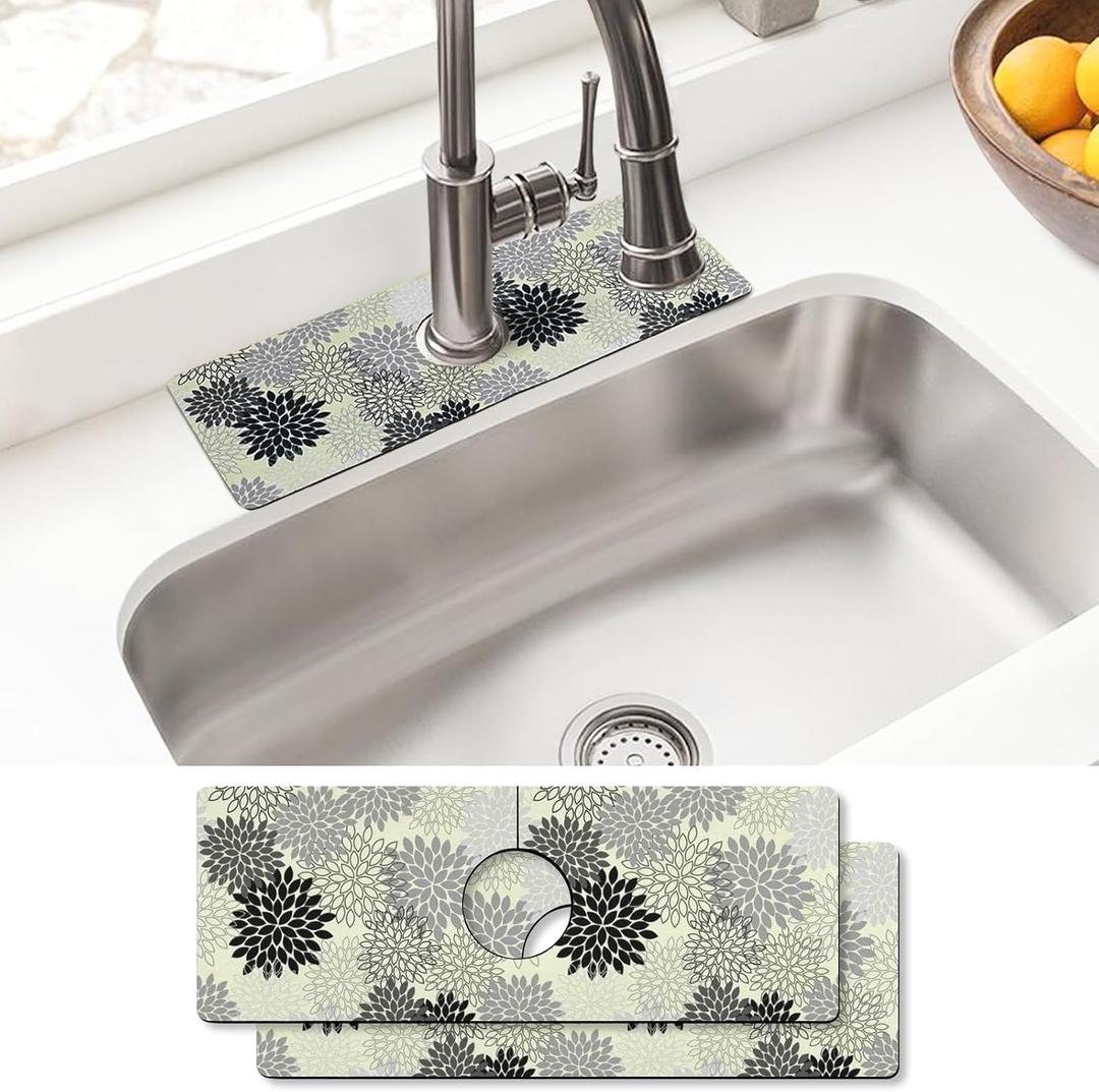 Sink Faucet Absorbing Mat, 2 Pack Drying Mat Around Faucet Sink Splash Guard Behind Faucet Sinkmat For Kitchen Bathroom Island Rv 15 * 5.5 Inch (38 * 14 cm)
