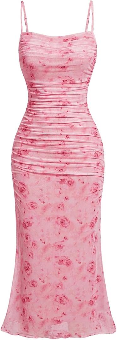 GORGLITTER Women's Floral Spring Summer Wedding Guest Dress Bridal Shower Cocktail Tea Party Beach Midi Sun Dress 2026 (Medium)