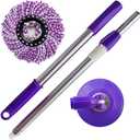 Spin Mop Replacement Handle, 47.6-inch 360 Degrees Rotating Telescopic Replacement Mop Stick with Robust Reinforced Plastic Disc for Spin Mop Bucket Cleaning System (Plastic Disc,Purple)