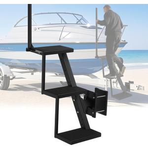 Boat Trailer Steps 3 Step w/Anti-Slip Mat & Handrail, 400LBS Capacity Boat Steps, Universal Fit Boat Trailer Tongue Steps, Flexible Step Height Installation, Easy Assembly & Safe Access