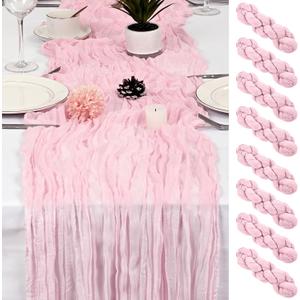 8 Pack Pink Cheesecloth Table Runner 17x108 inch Boho Gauze Cheese Cloth Table Runners for Wedding Party Baby Bridal Shower Home Decor