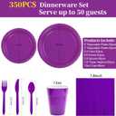 MirthMood 350Pcs Purple Party Supplies, Purple Plastic Dinnerware Set, Including Plates and Napkins, Plastic Cutlery and 12OZ Cups