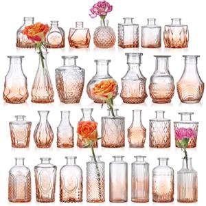 Glass Bud Vase Set of 30 Gradual Orange Glass Vases for Wedding Table Decorations Centerpieces Small Vintage Flower Vase in Bulk Mini Bottles Vases for Home Party Events Anniversary