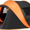 Pop Up Camping Tent, 4 Person Instant Tent Waterproof PU4500mm, Spacious Ventilated Camping Tent with Front Porch, Quick Setup Lightweight Portable for Outdoor Camping Hiking Beach, Orange