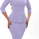 PerZeal Women's Bodycon Pencil Dress Church Teacher Office Modest Business Wear to Work Sheath Suiting Dresses (Purple, L)