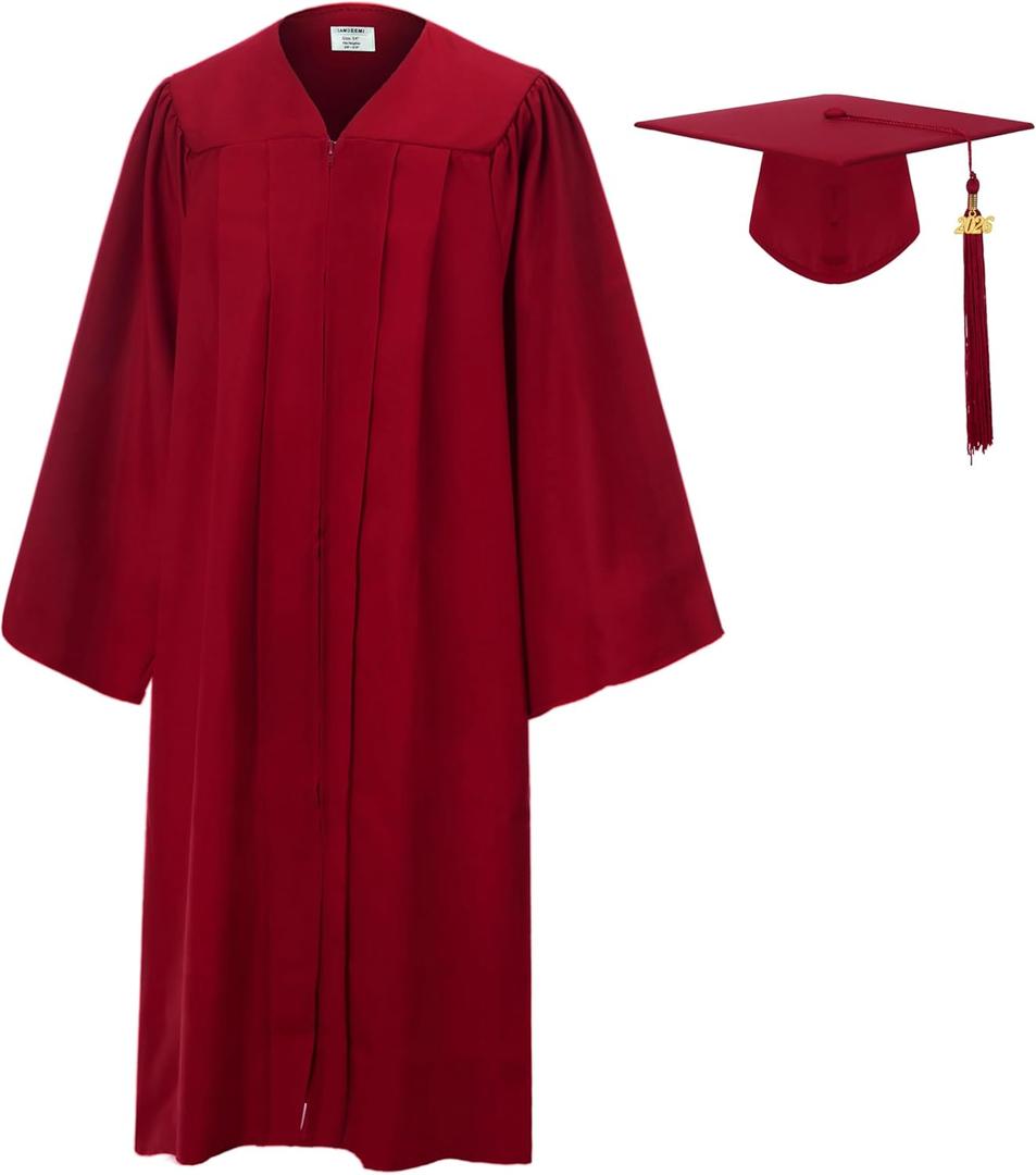 SAMDEEMI Unisex Adult Matte 2026 Graduation Gown and Cap Set with Tassel for High School and College Bachelor 12 Colors (Red)