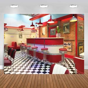 8x6ft Classic Dining Background Fast Food Soda Shop 50s Resumed Catering Meal Time Background Photography Banner Picture Child Birthday Shower Backdrop Decor BJME004