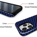 Trendy Cute Hybrid 2 Layer Navy Blue Polka Dot Phone Case for iPhone 16,Navy