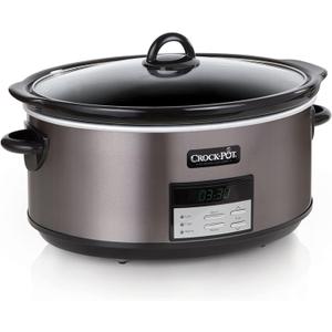 Crock-Pot Large 8-Quart Programmable Slow Cooker with Auto Warm Setting Black Stainless Steel