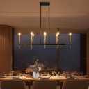 KSANA Black and Gold Chandelier, Modern Linear Dining Room Chandelier Light Fixture, Large 48.5 8-Light Kitchen Island Lighting for Living Room, Decorative Extended Style