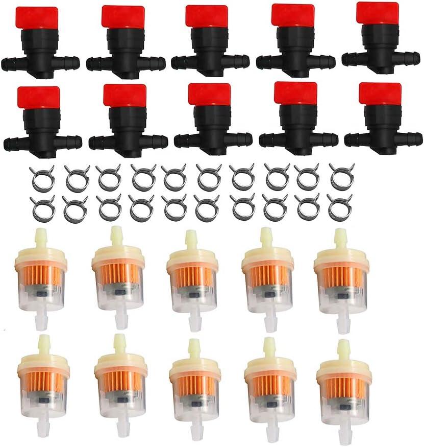 KIPA 1/4" In Line Fuel Gas Filter Shut Cut Off Valve Clamp For 494768 697947 698183 John Deere AM36141 AM107340 49019-7001 lawn mower Pack-10
