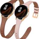 JR.DM 2 Pack Slim Leather Bands Women Compatible with Samsung Galaxy Watch Watch 7/6/5/4/Active 2/4 Classic/6 Classic/5 Pro/FE 40mm 42mm 43mm 44mm 45mm 46mm 47mm, Top Leather Soft Watch Thin Straps,20mm